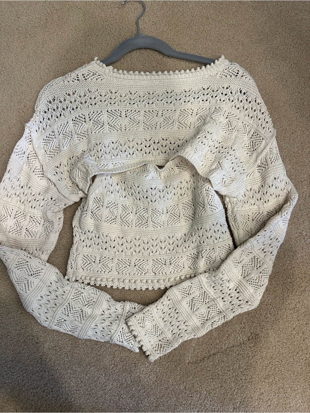 Zara Cream Crochet Knit Sweater